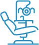 a blue line drawing of a dental chair with a computer on it .