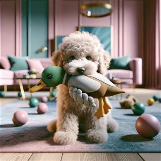Poodle with Toy Duck that Talks