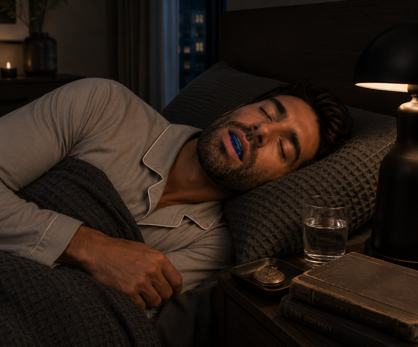 Patient sleeping with an oral appliance at Robert A. Lantzy DMD, Oral Appliance Therapy in Newtown, PA