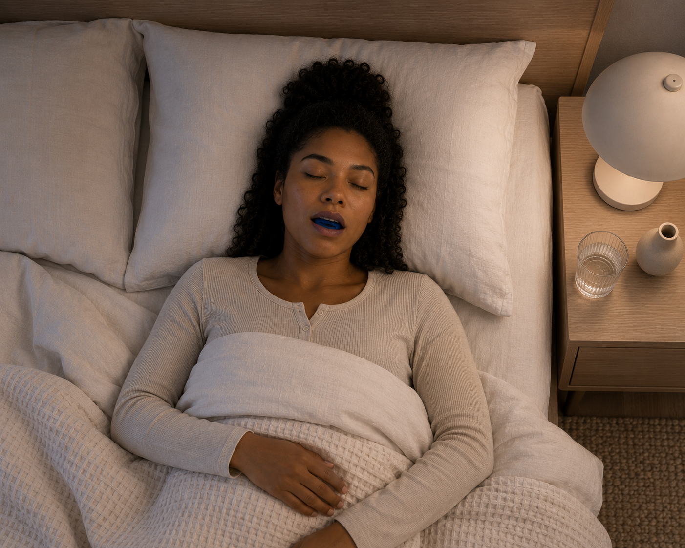 Patient sleeping with an oral appliance at Robert A. Lantzy DMD, Sleep Apnea Treatment in Newtown, PA