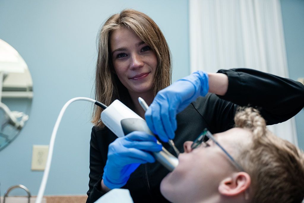 Dentist performing an oral airway assessment at Robert A. Lantzy DMD, Guided Growth for Kids in Newtown, PA