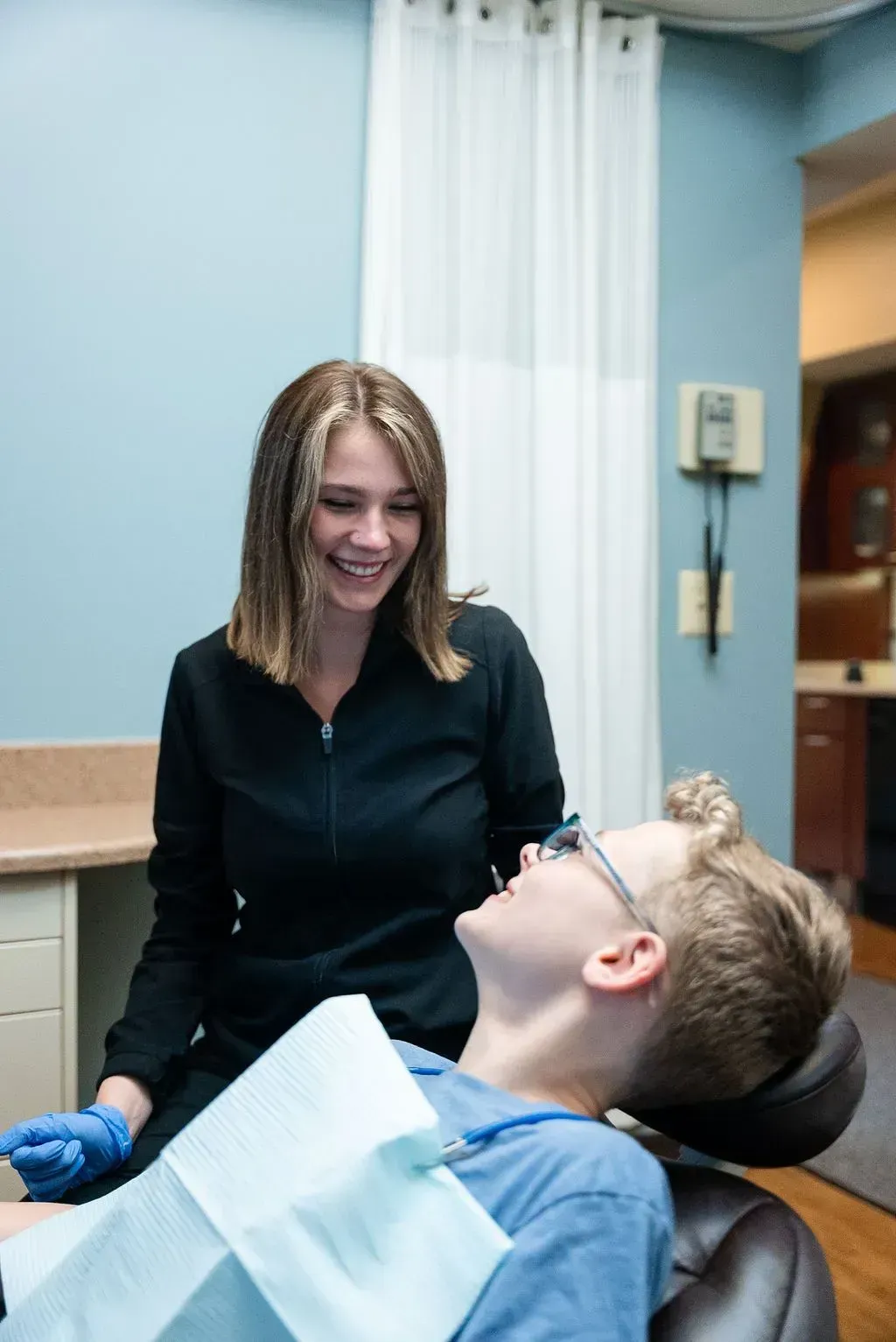 Dentist caring for a young patient at Robert A. Lantzy DMD, Children's Dentistry in Newtown, PA