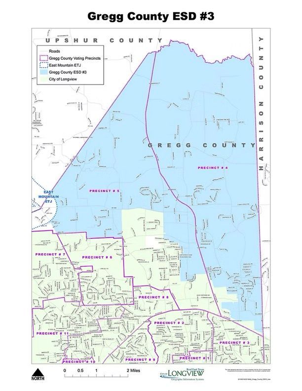 A map of gregg county esd # 3 is shown