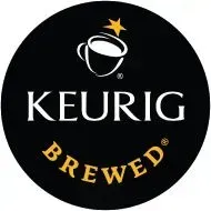 Black Keurig logo with white text and a coffee cup icon.