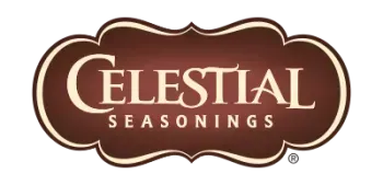 Celestial Seasonings logo in a brown ornate shape, cream text on a white background.