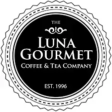 Logo for Luna Gourmet Coffee & Tea Company, black and white circular design.
