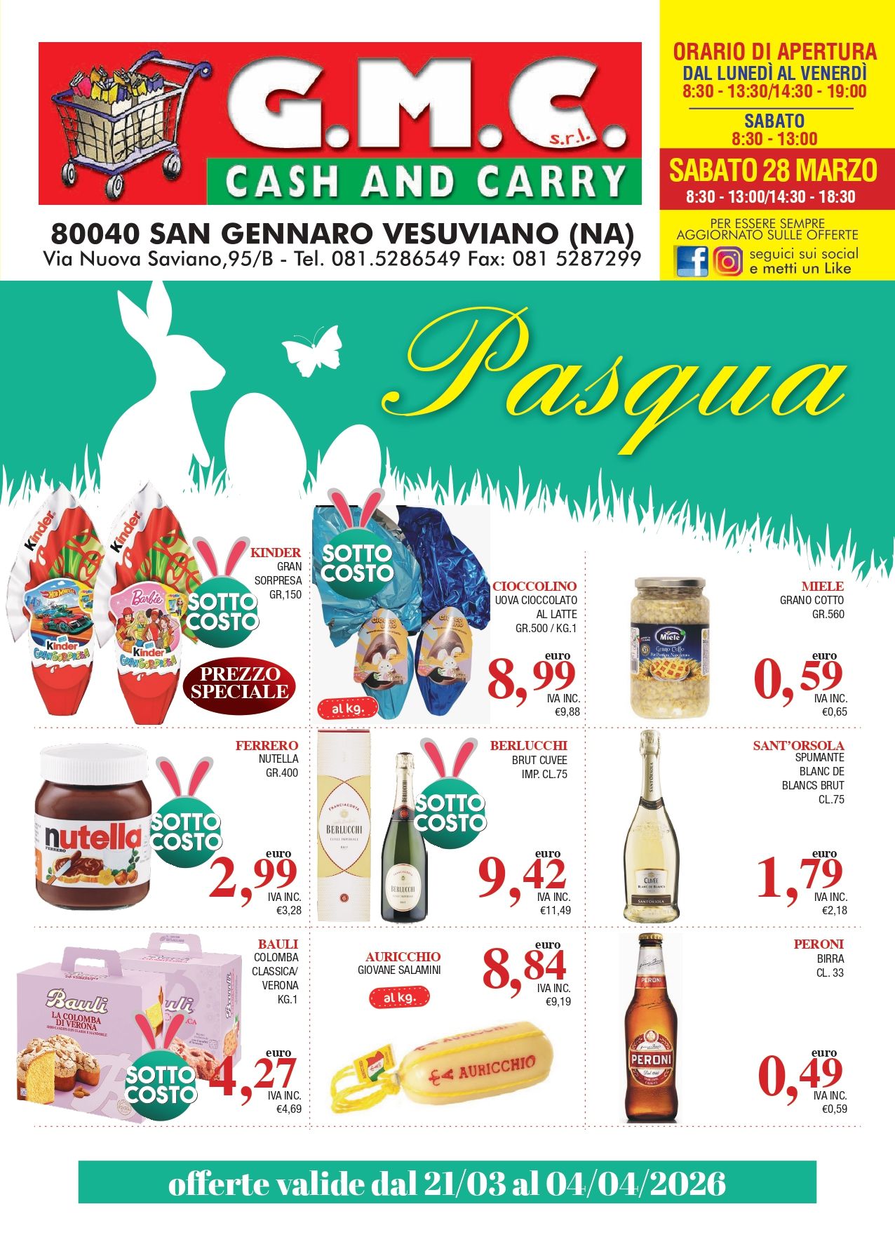 Volantino di Pasqua del supermercato all'ingrosso GMC Cash and Carry con il titolo 