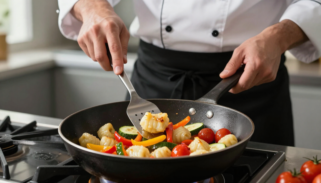 Ñoquis salteados con vegetales
