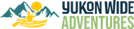 Yukon Wide Adventures logo with mountains, sun, river, and canoe in blue and green
