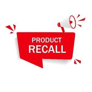 A red speech bubble with a megaphone that says product recall