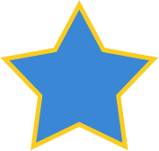 A blue star with a yellow outline on a white background