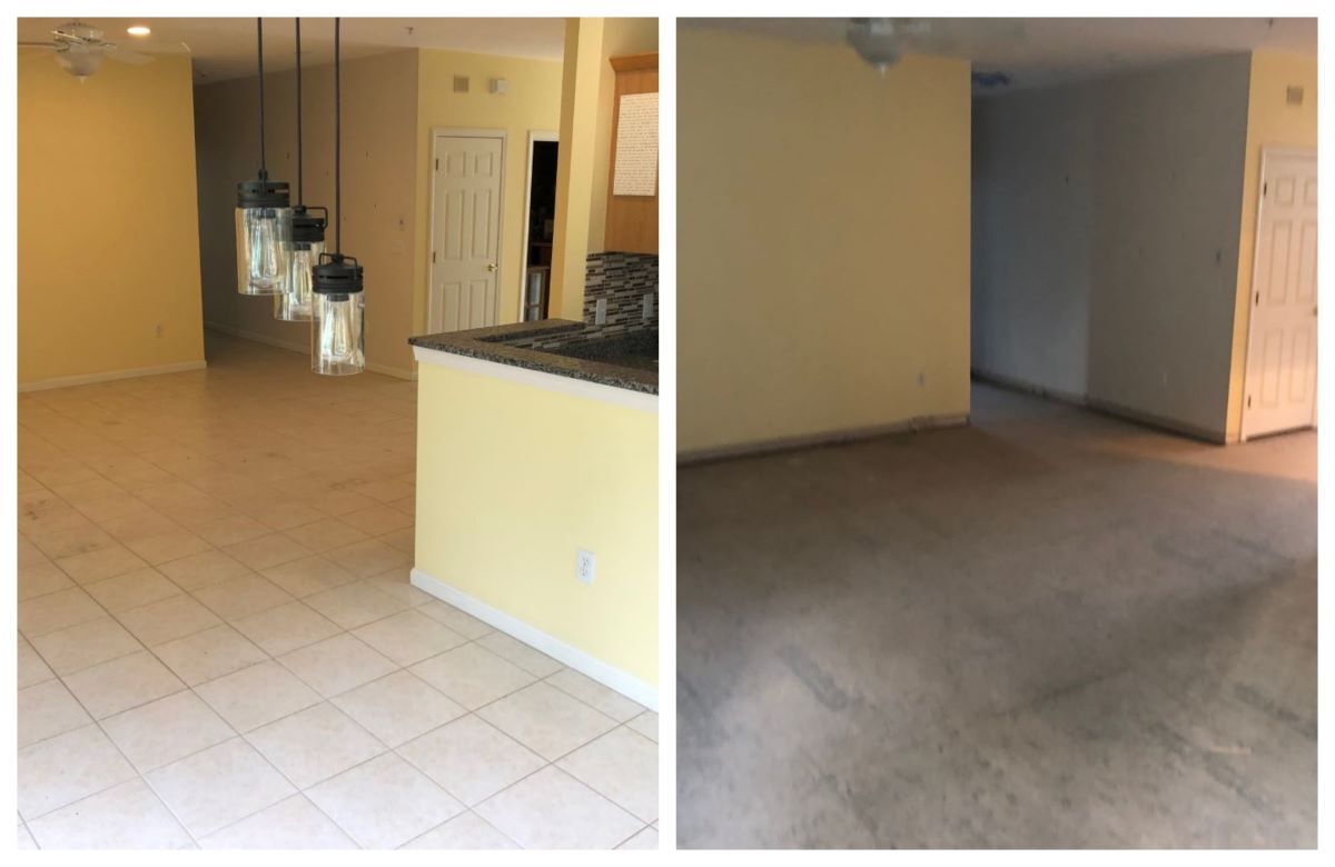 Before and after of an interior demolition project