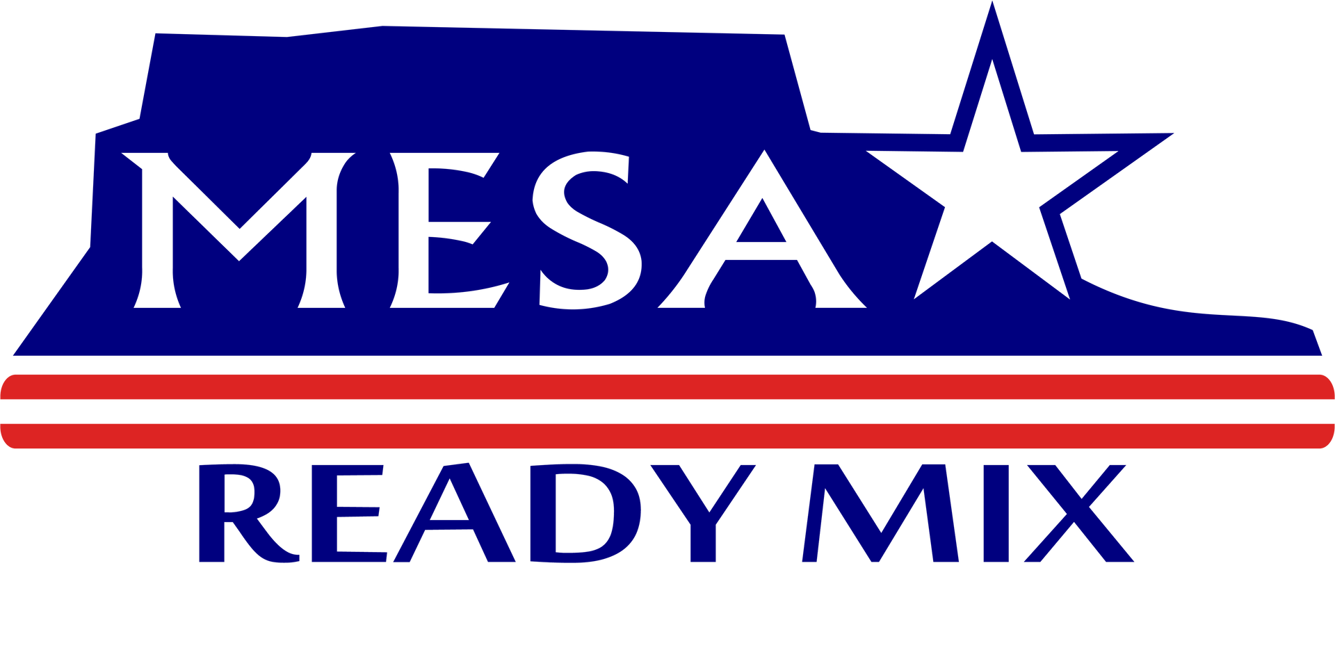 Logo for Mesa Ready Mix: blue silhouette of mesa with a white star and text, red and white stripes.