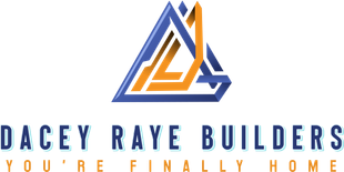 Logo for Dacey Raye Builders: blue triangle with an orange stylized "DR," and the tagline "You're Finally Home."