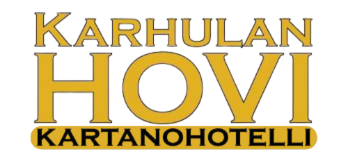 A yellow and black logo for karhulan hovi kartanohotelli