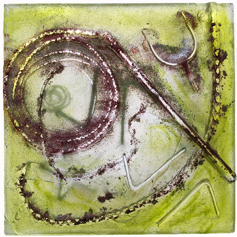 A painting of a snake on a green background