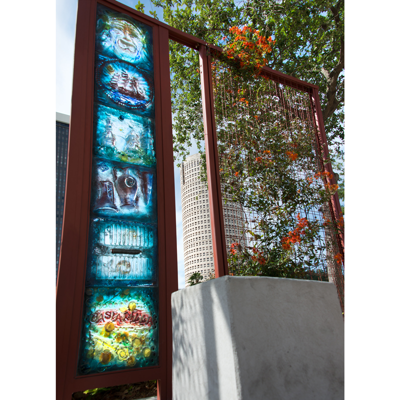 A fence with a stained glass window on it