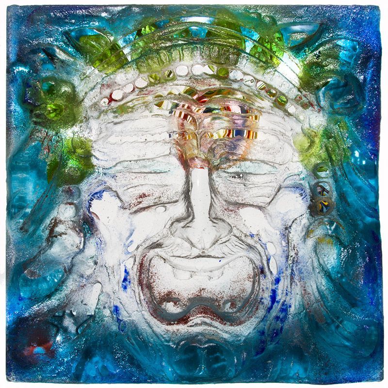 A painting of a man 's face with a crown on his head