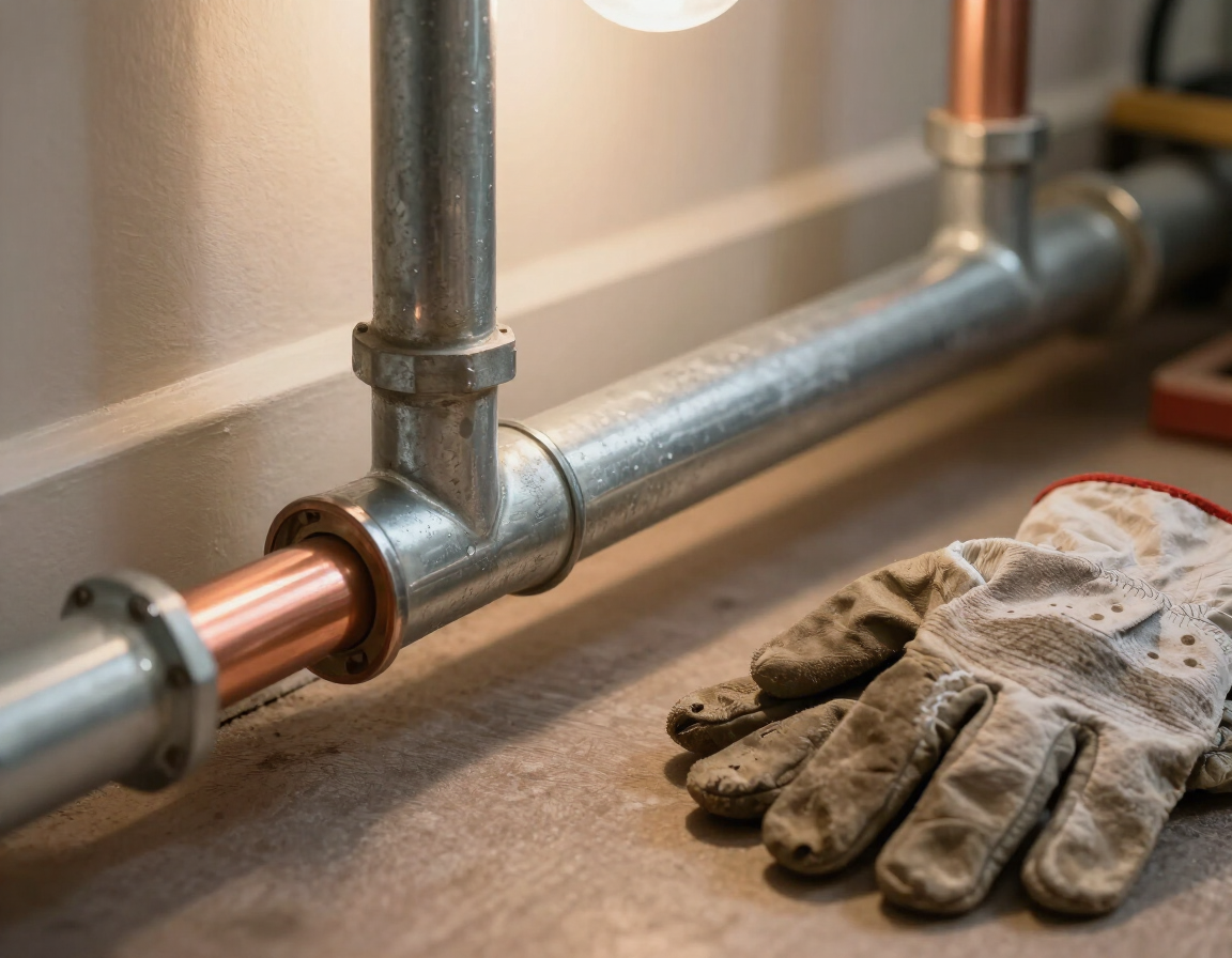 Galvanised pipe replacement with copper pipe in a Southern California home, performed by a licensed Malibu plumber.