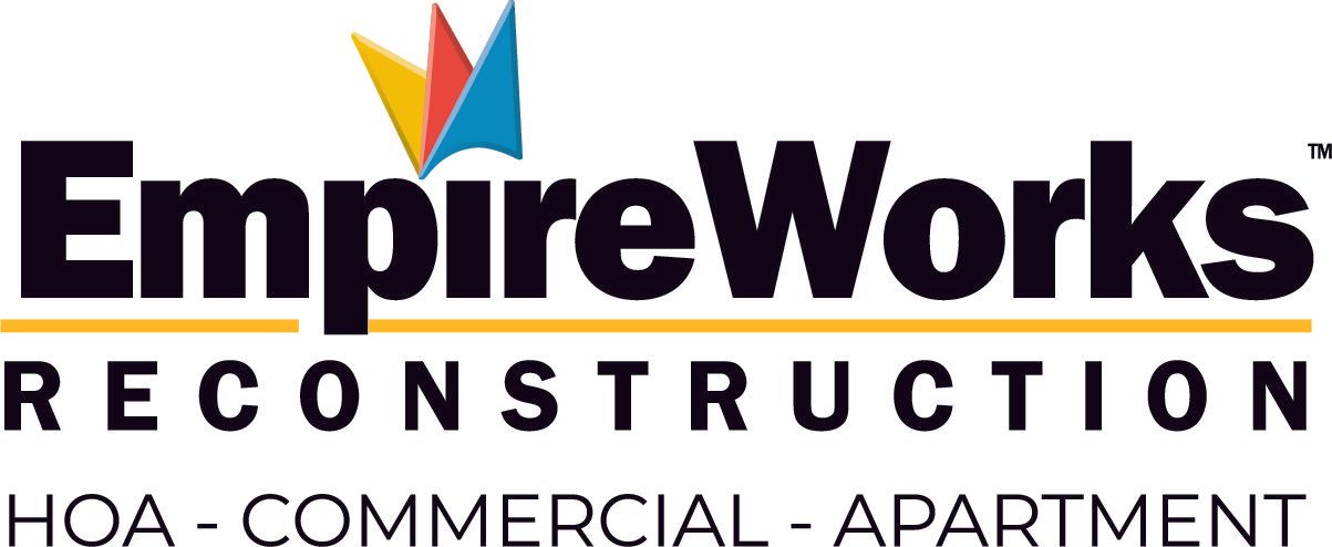 EmpireWorks Reconstruction logo with multicolor roof icon and black text on white background