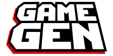 White and black “GAME GEN” logo with red outline on a white background