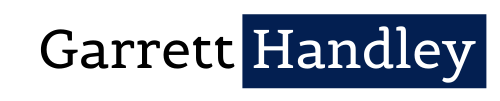 Garrett Handley logo in white text on a blue background