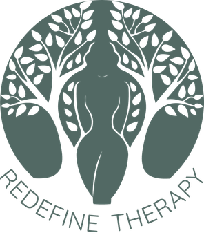A sage green circular logo featuring a stylized figure blending into tree branches, with text reading