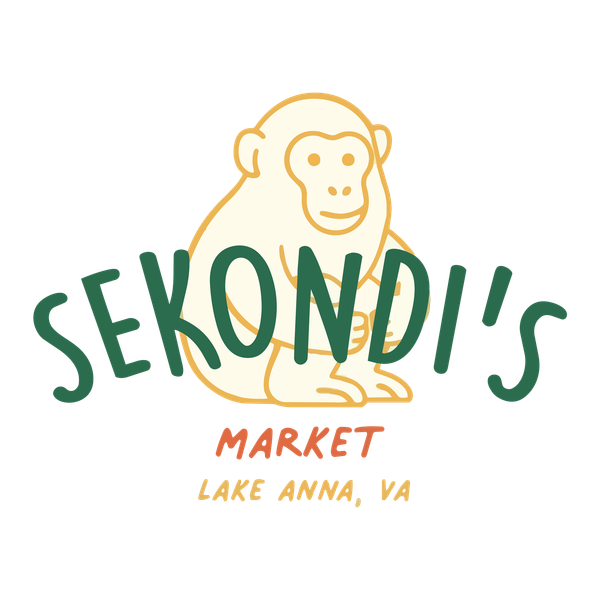 Sekondi's Market logo with a yellow monkey and green/orange text, Lake Anna, VA