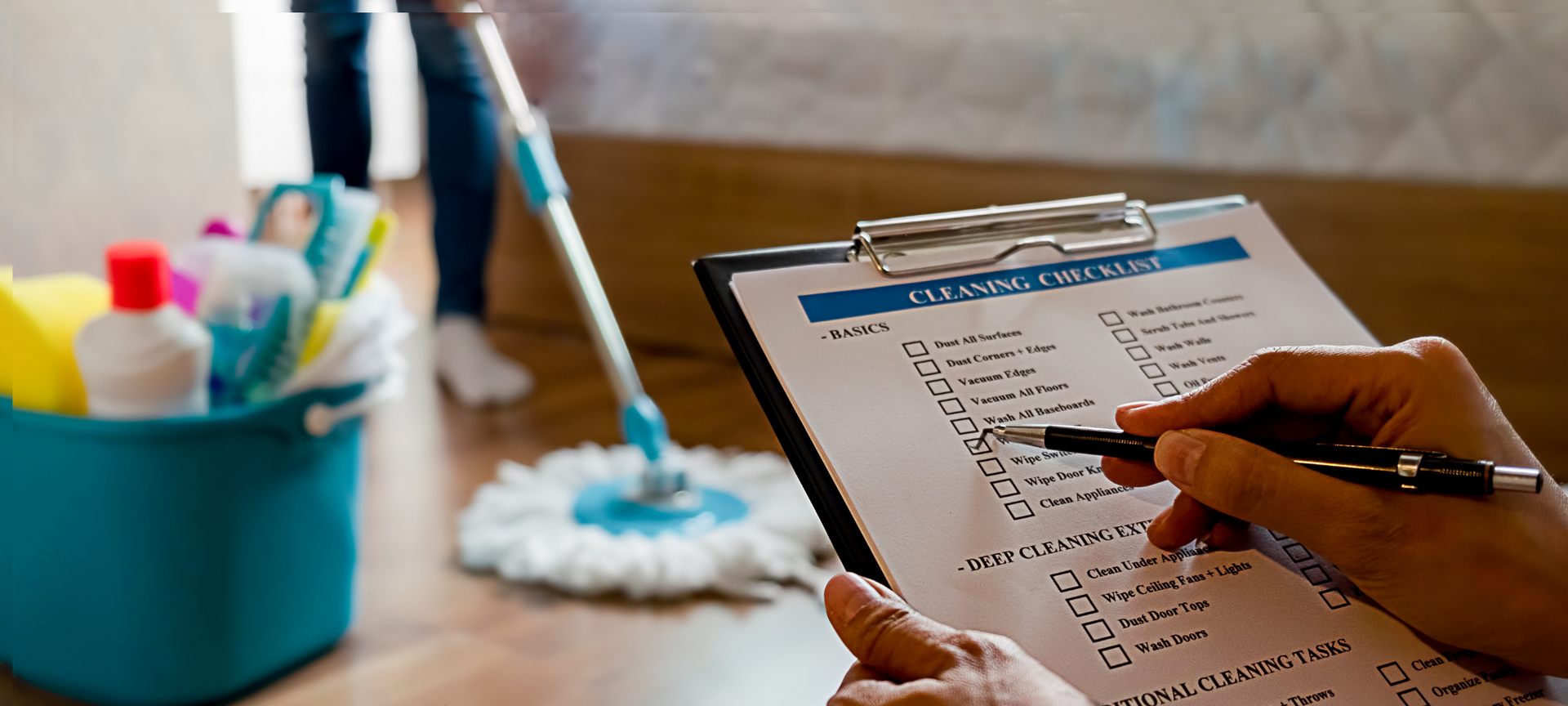 Airbnb cleaning checklist being filled out by a professional cleaner in Las Vegas.