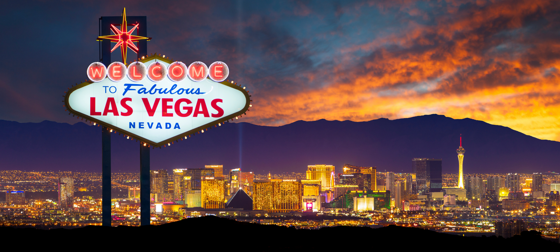 Welcome to Fabulous Las Vegas sign at sunset for Airbnb cleaning service location.