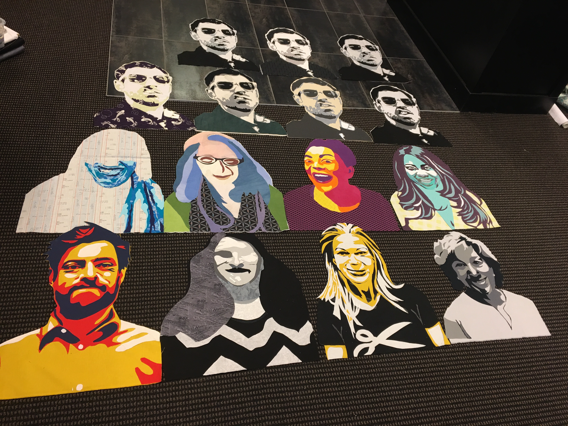 Cut-out portraits of diverse people. Bright colors used in pop-art style.