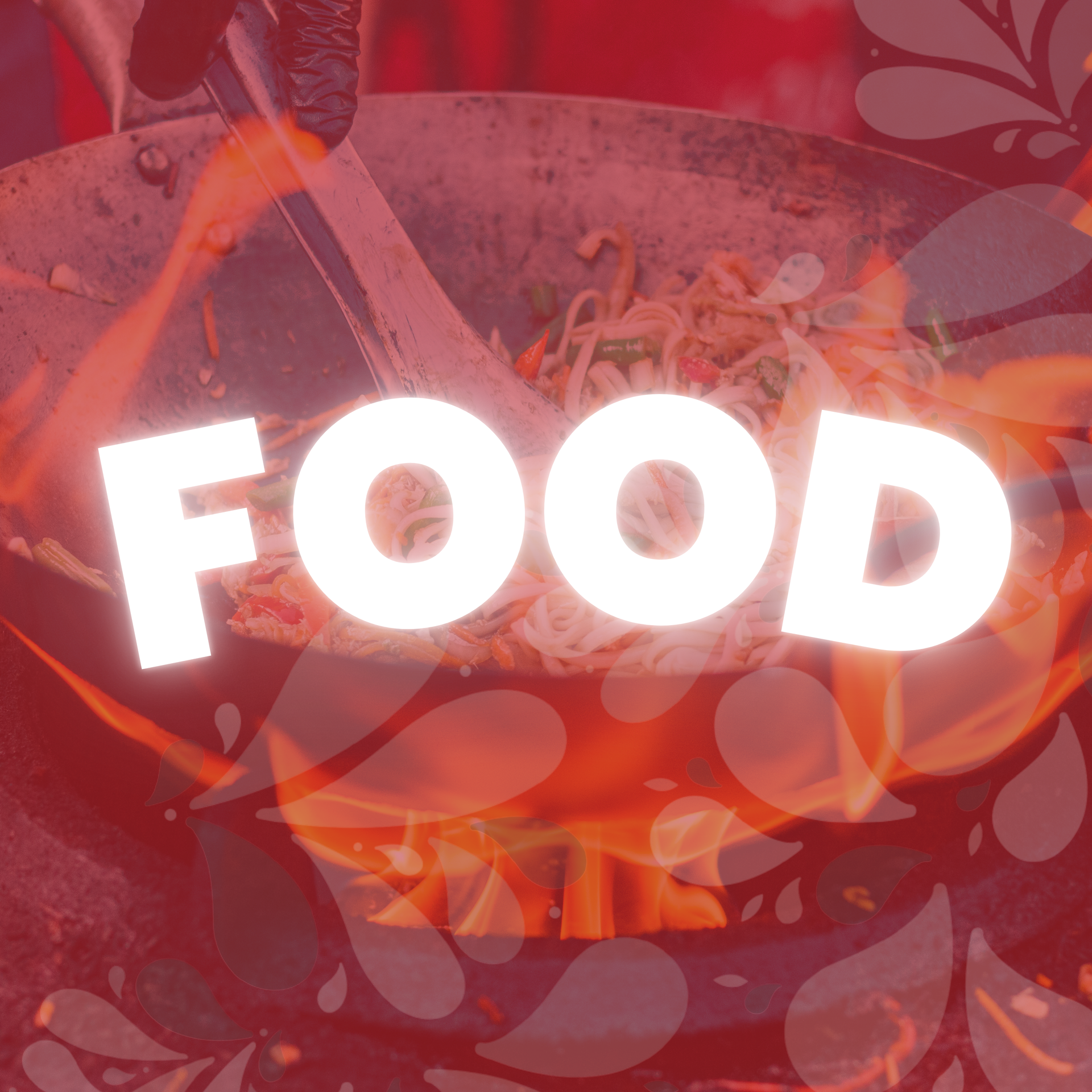 The word food that is on a red background