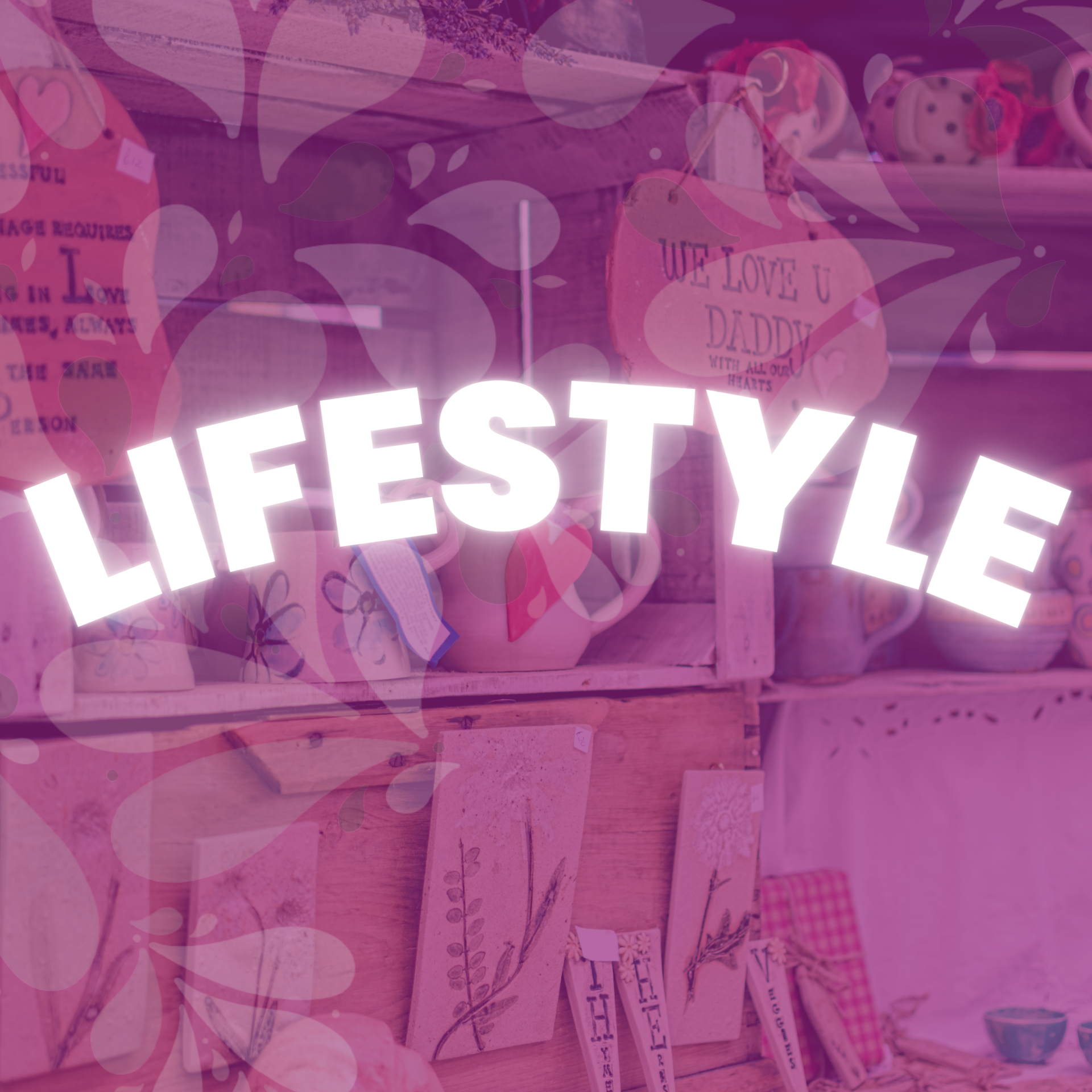 The word lifestyle is on a pink background