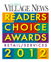 La Jolla Village News Readers Choice Awards 2012 logo. Colorful blocks with text 