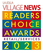 La Jolla Village News Readers Choice Awards 2023 retail/services logo. Colorful text on a grid.