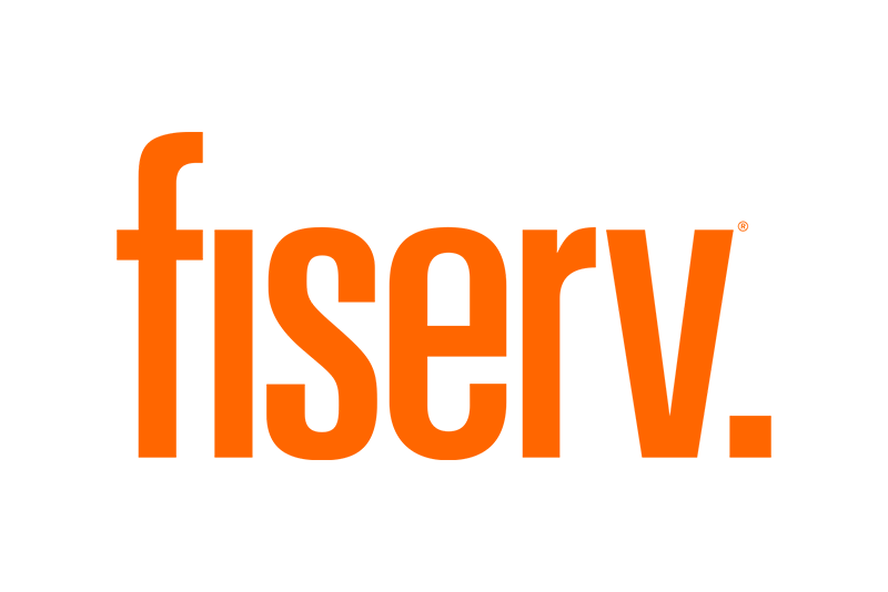 an orange fiserv logo on a white background