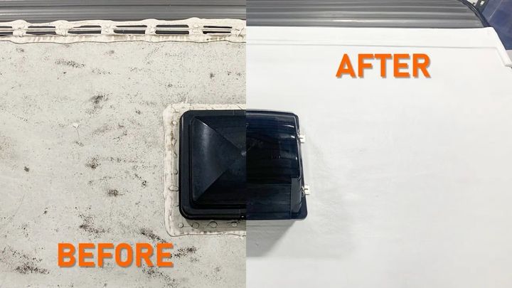 Comparison of dirty and clean siding, before and after cleaning.
