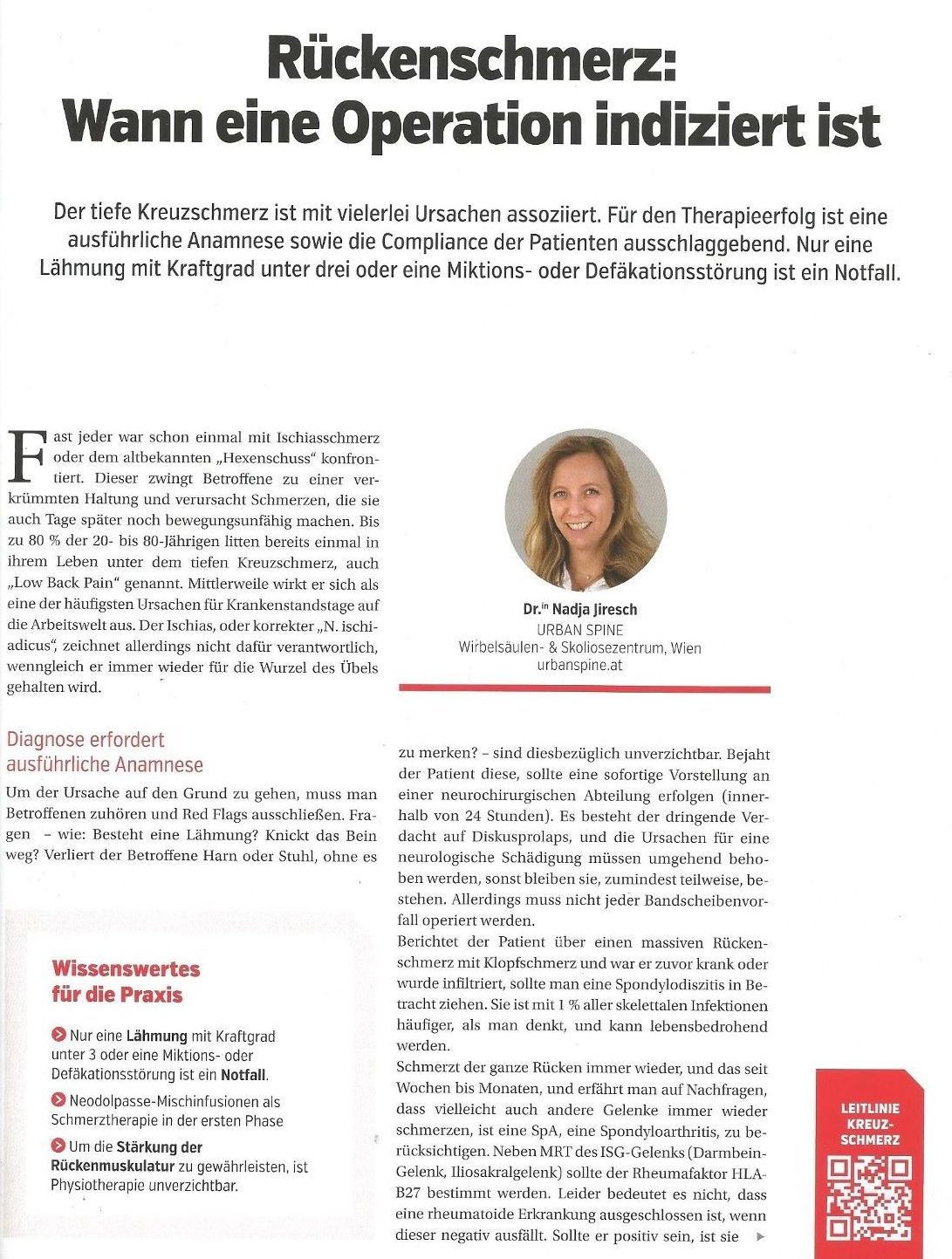Rückenschmerz: Wann eine Operation indiziert ist - OÄ Dr. Nadja Jiresch - 1010 Wien