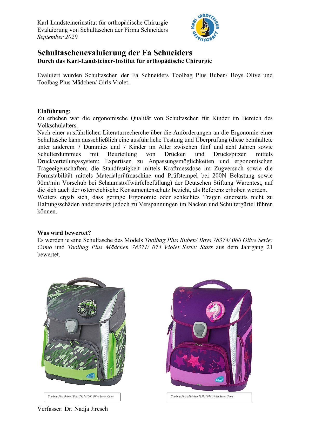 School Bag Evaluation – Spine Specialist Dr. Nadja Jiresch