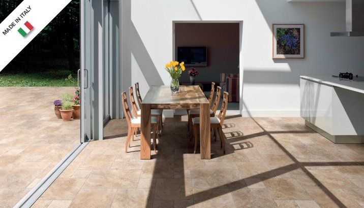 Brown Aquitaine Tiles In Kitchen Area — Hunter Valley Tile Mart in Rutherford, NSW