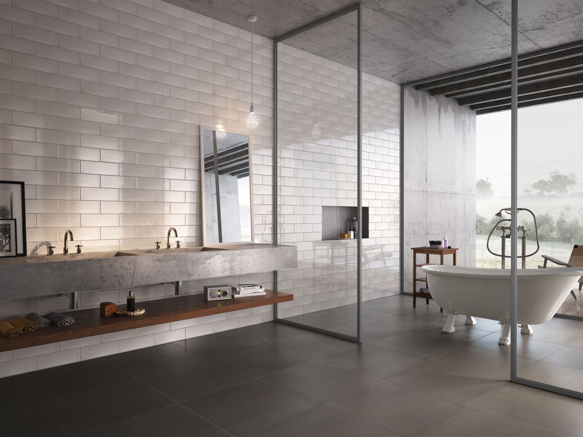 Bathroom Interior With White Tiles — Hunter Valley Tile Mart in Rutherford, NSW