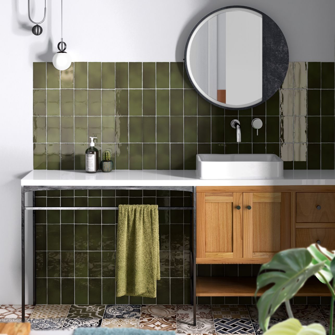 Green Tiles In Modern Bathroom — Hunter Valley Tile Mart in Rutherford, NSW