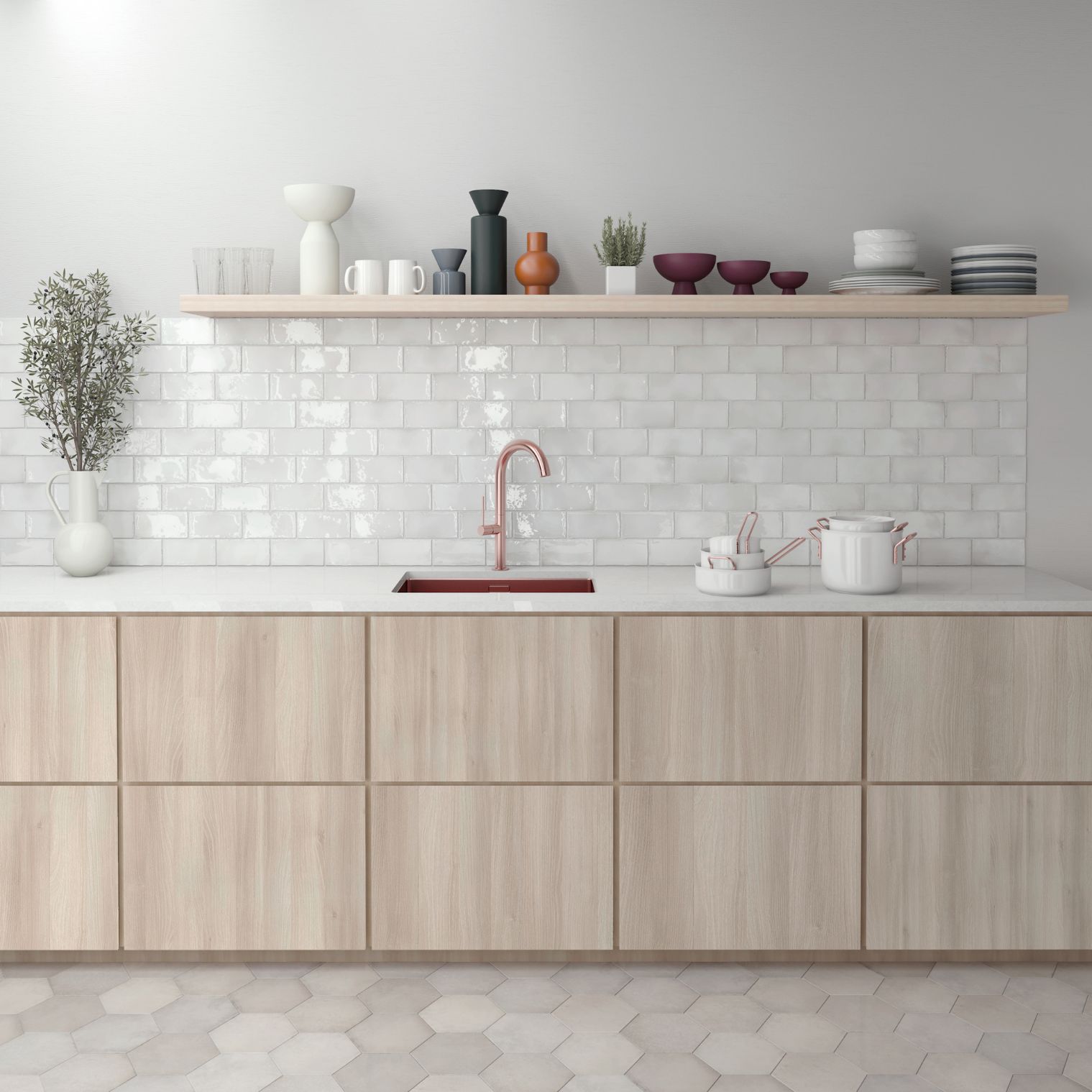 White Polish Ceramic Tiles And Hexagon Tiles For Flooring — Hunter Valley Tile Mart in Rutherford, NSW