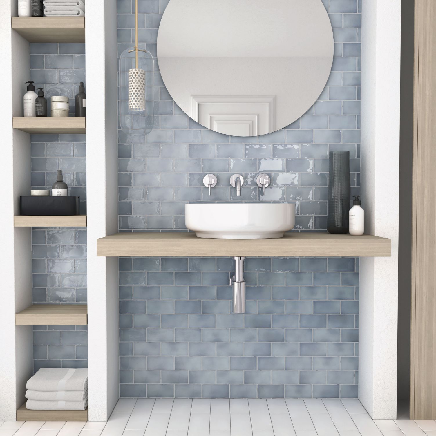 Modern Spacious Bathroom With Bright Ceramic Tiles — Hunter Valley Tile Mart in Rutherford, NSW