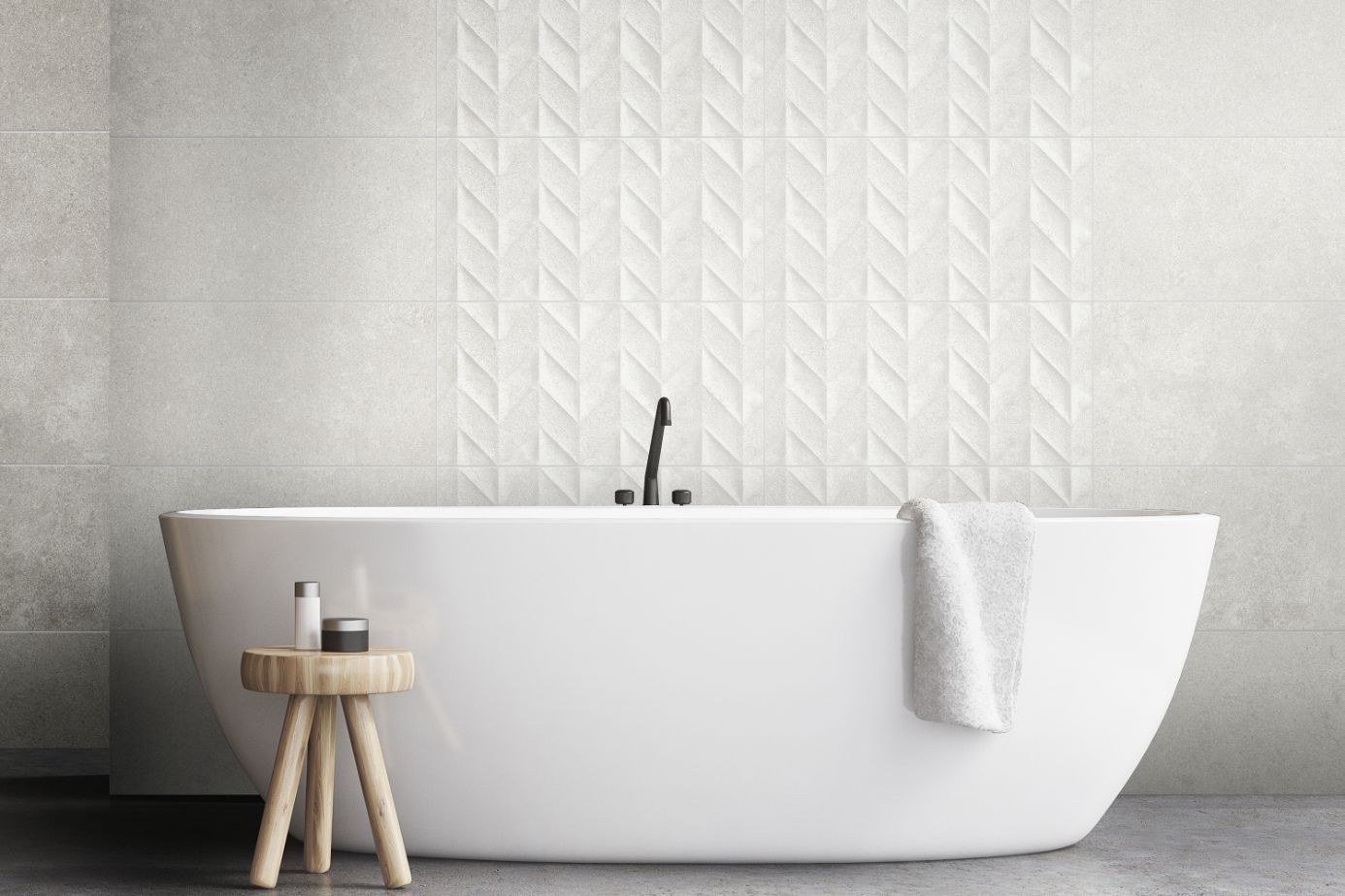 White Large Bathtub And Wall Tiles — Hunter Valley Tile Mart in Rutherford, NSW