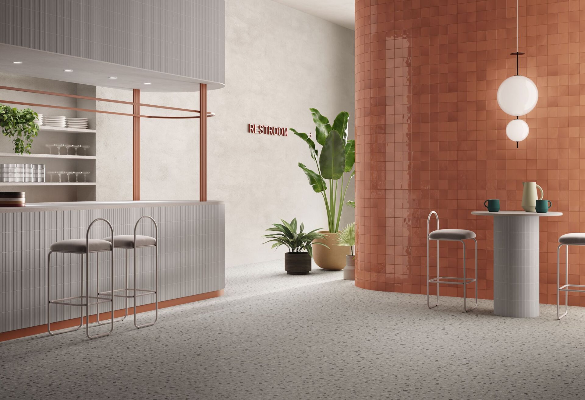 Orange Wall Tiles In Commercial Building — Hunter Valley Tile Mart in Rutherford, NSW