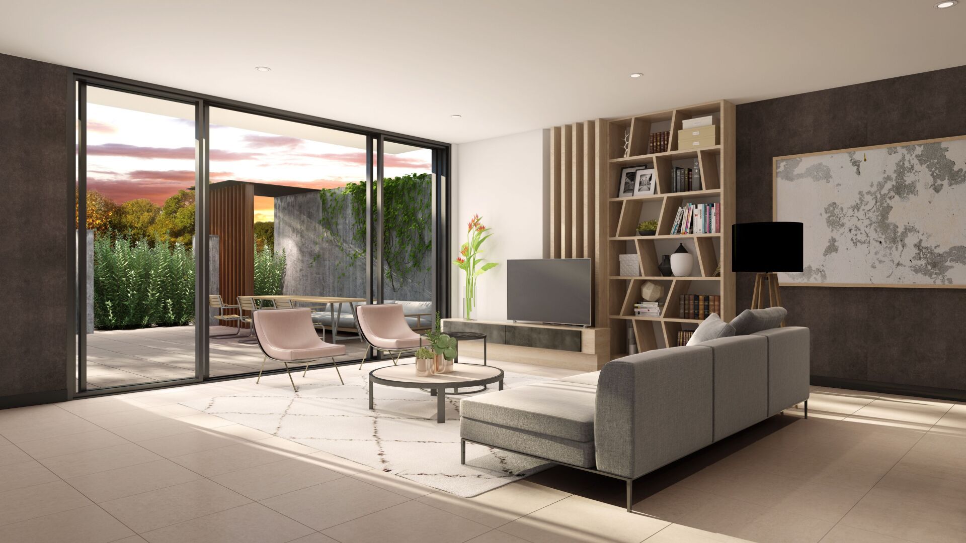 Large Luxury Modern Bright Interiors Living Room With Cream Tiles — Hunter Valley Tile Mart in Rutherford, NSW