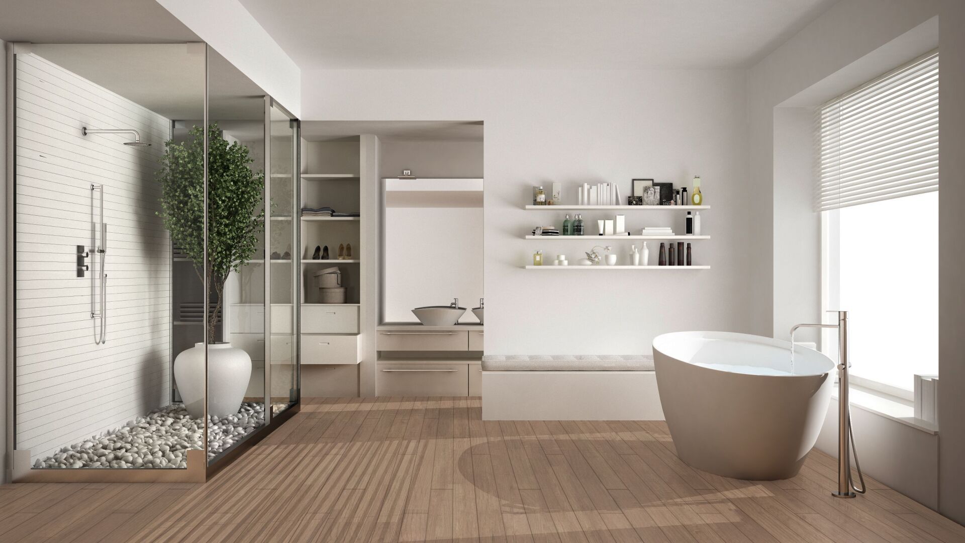 Spacious Bathroom With Brown Tile — Hunter Valley Tile Mart in Rutherford, NSW