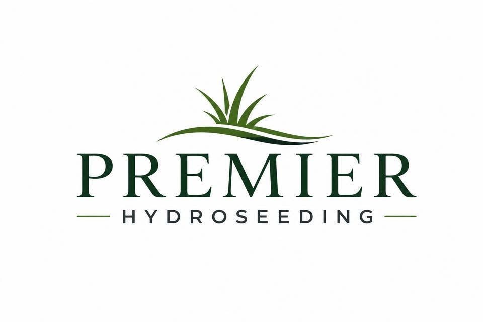 Premier Hydroseeding logo with green grass graphic and dark green text on a white background