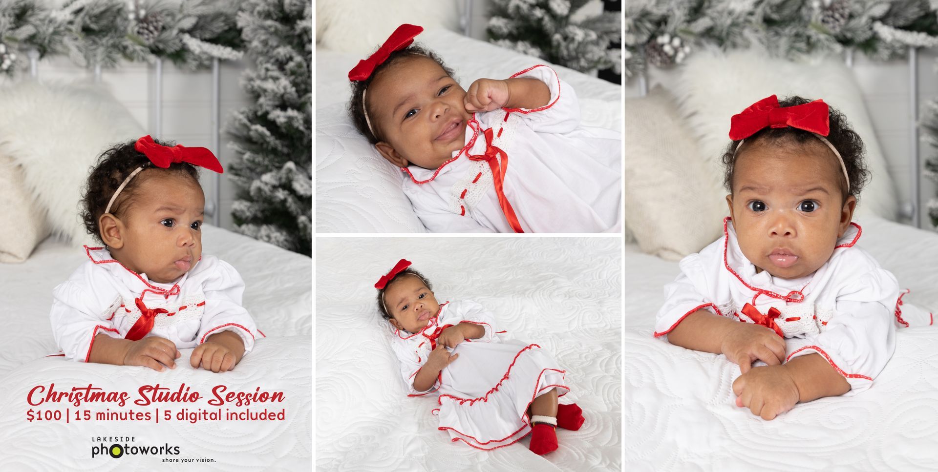 Christmas Pajama Mini Sessions at Lakeside Photoworks. Baby in holiday wear posing for holiday photo shoot.
